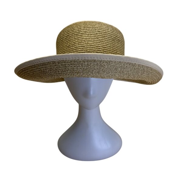 Nine West Accessories - Nine West Womens Natural Straw Sun Hat With Cream Ribbon Accent
